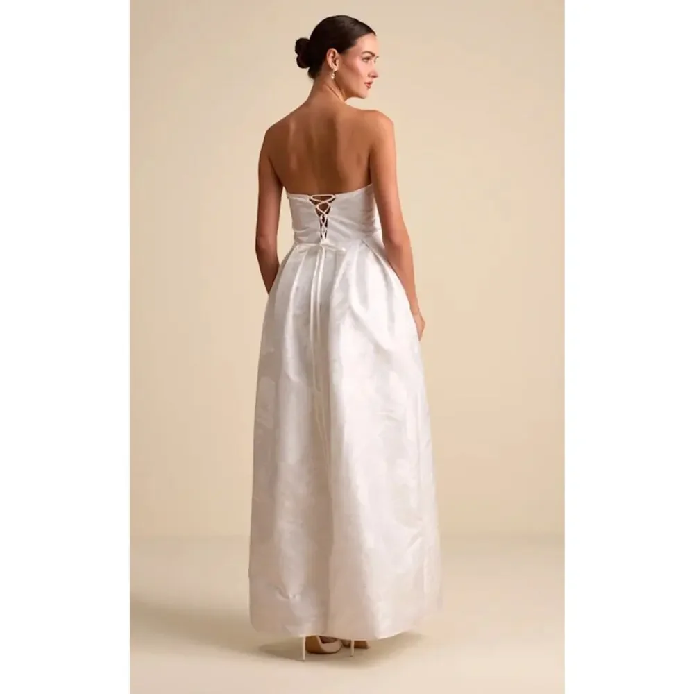 NWT Lulus Laurelin White Jacquard Pleated Strapless Maxi Dress Bridal Medium
